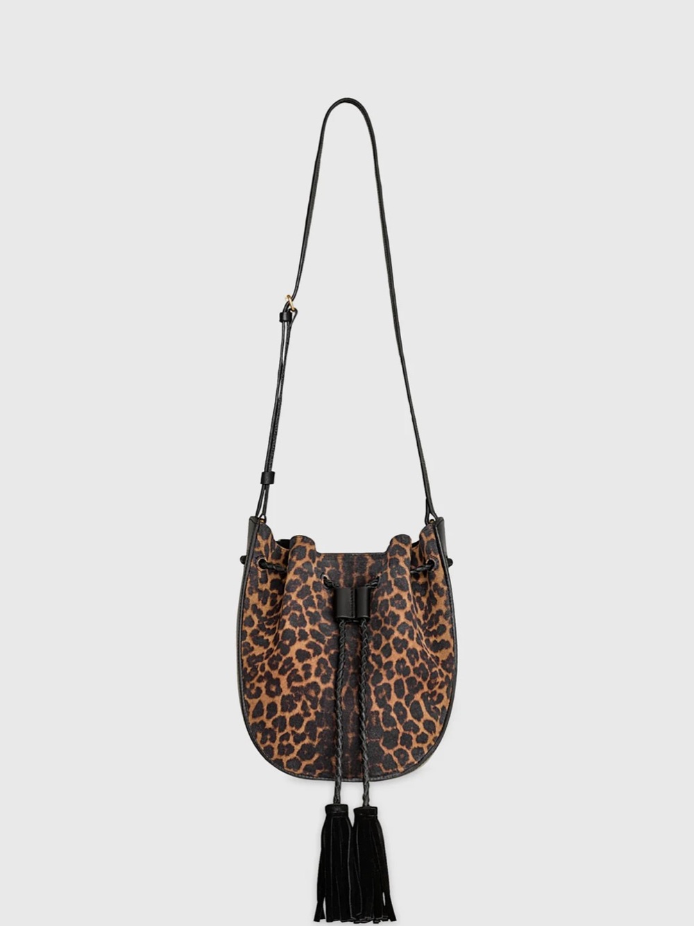 Rebecca Minkoff- Lulu Crossbody Leopard Print Drawstring Bag - Black/Brown
